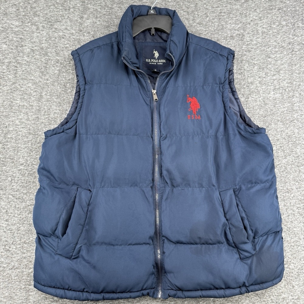 US Polo Assn Mens Puffer Vest Navy Blue Full Zip Sleeveless Warm Jacket Size XL